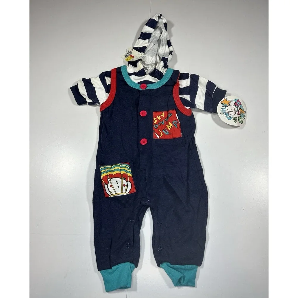 Vintage 90s Cuties By Judy Sky Diving Striped‎ Romper Jumper 6/9 Months NEW